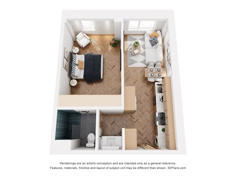 Floor plan for 1 bed, 1 bath, 535 sqft